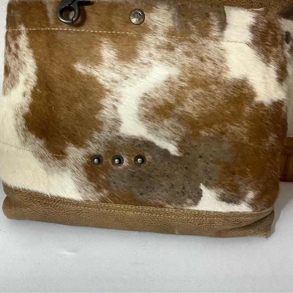 Myra Hair On Cowhide Leather Purse Western Bag Tote Cowgirl Double Handle - Picture 3 of 13